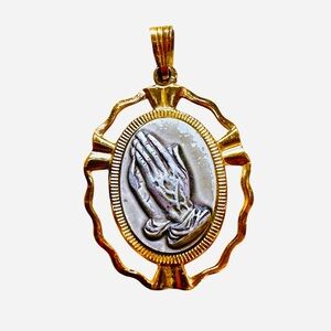 Vintage West Germany Praying Hands Pendant Charm Gold Tone Religious